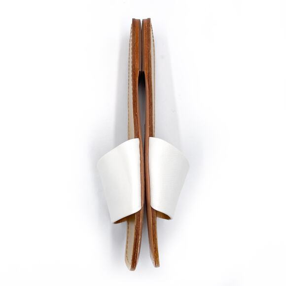 Raye Houston Sandals White Wide Strap Flat‎ Slides Leather Square Sz 8.5 - Picture 6 of 8